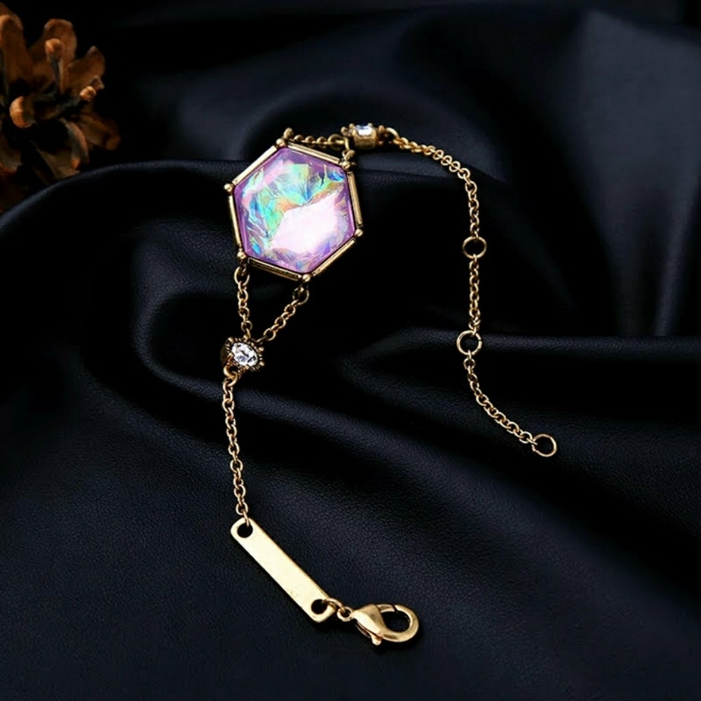 Aurora Borealis Rhinestone Pendant Vtg Bracelet - Picture 5 of 8
